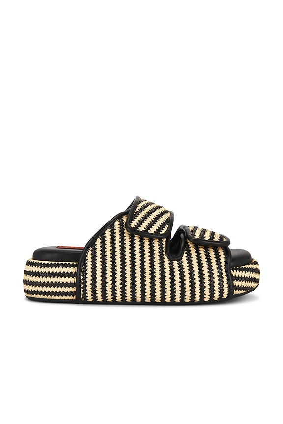 view 1 of 5 Stripe Raffia Cro Slide in Black & White Micro Stripe
