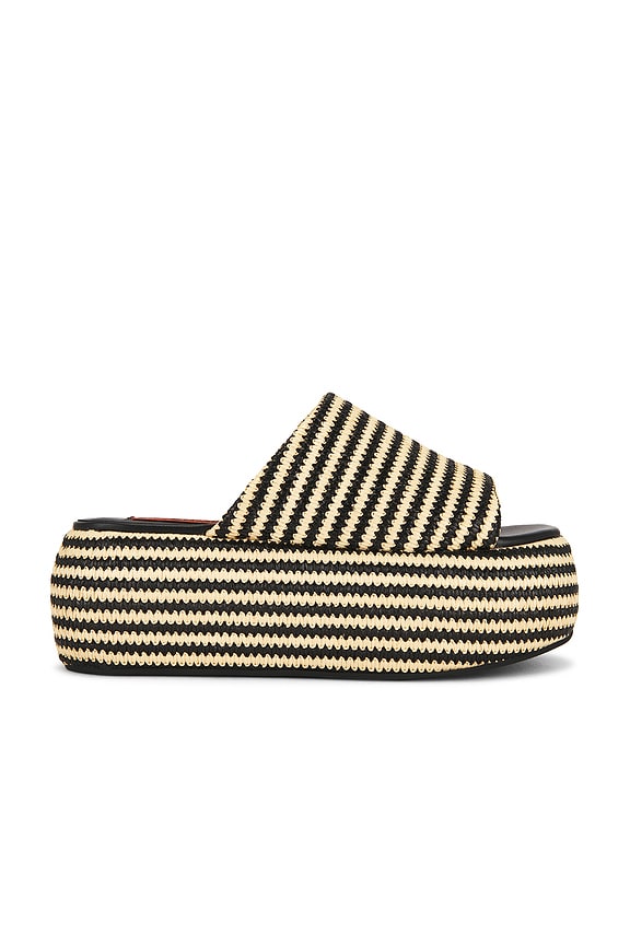 view 1 of 5 Stripe Raffia Cloudy Platform Sandal in Black & White Micro Stripe