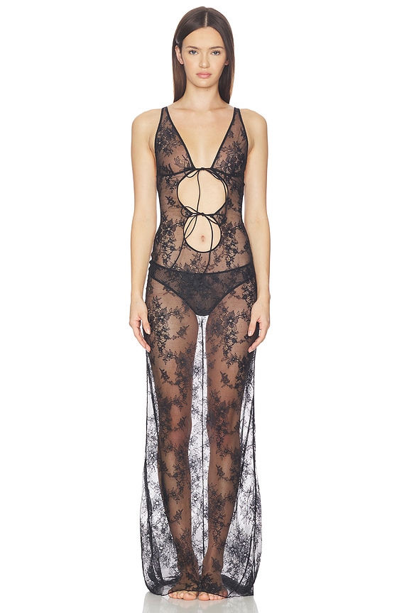 view 2 of 4 Ultra Fine Lace Long Slip Dress in Onyx