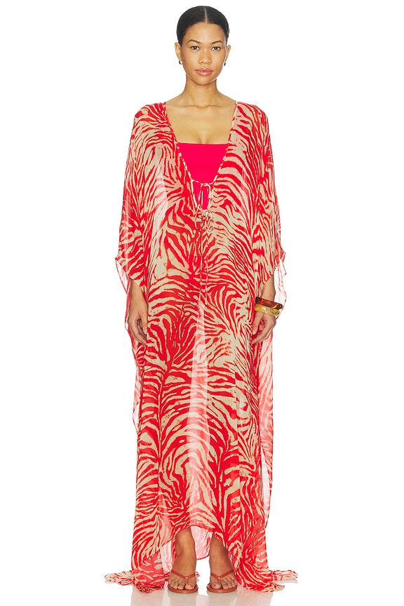 view 2 of 4 Sheer Long Kaftan in Carmine Zebra Print