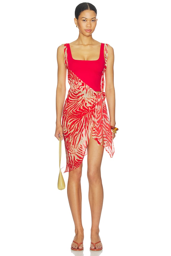 view 1 of 3 Sheer Dress Sarong in Carmine Zebra Print