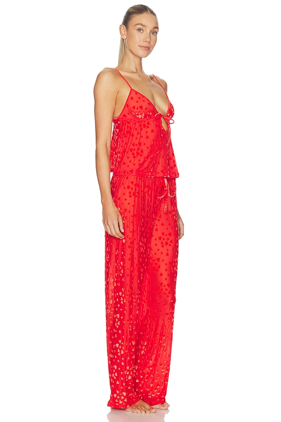 view 2 of 8 Sheer Velvet Burnout Cami & Pant Set in Ruby Contrast