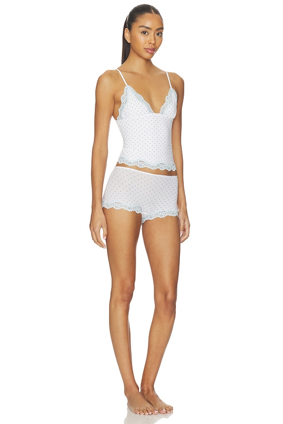 view 2 of 4 Fits Everybody Lace Triangle Cami & Boyshort Set in Slate Dot Print