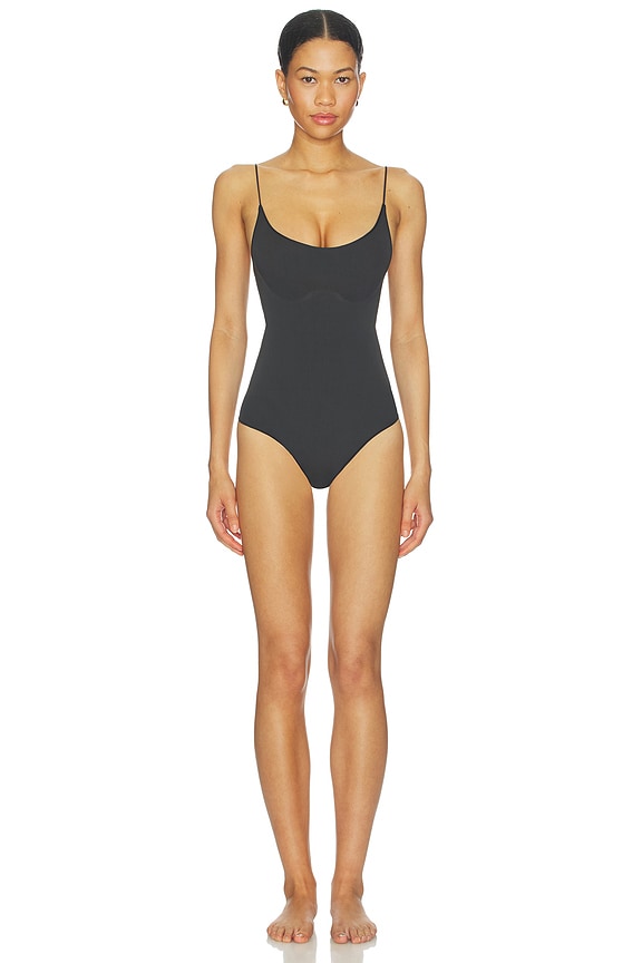 view 1 of 3 Sheer Seamless Thong Bodysuit in Onyx