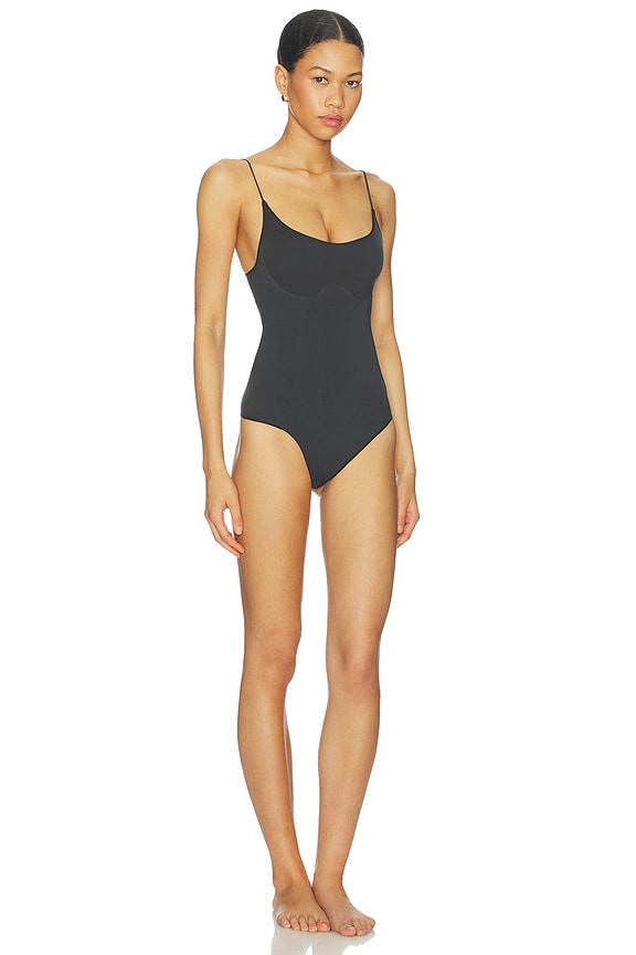 view 2 of 3 Sheer Seamless Thong Bodysuit in Onyx