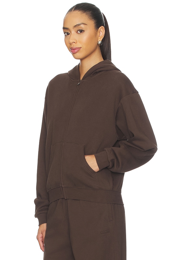 view 2 of 5 Cotton Fleece Classic Zip-up Hoodie in Dark Sepia