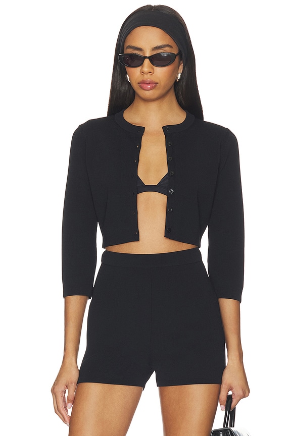 view 1 of 5 Refined Knit Crop Cardigan in Obsidian