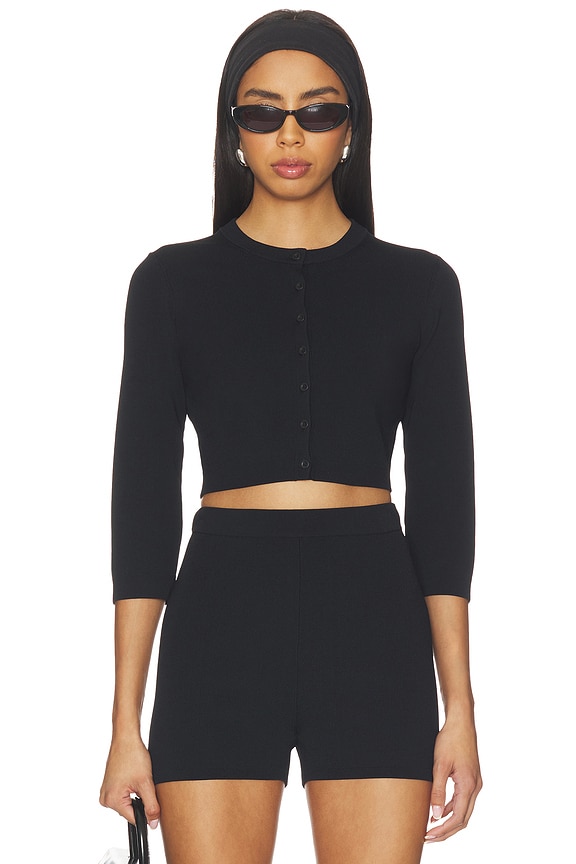 view 2 of 5 Refined Knit Crop Cardigan in Obsidian