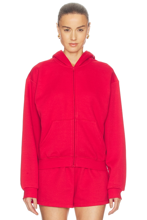 view 2 of 6 Cotton Fleece Classic Zip Up Hoodie in Washed Red