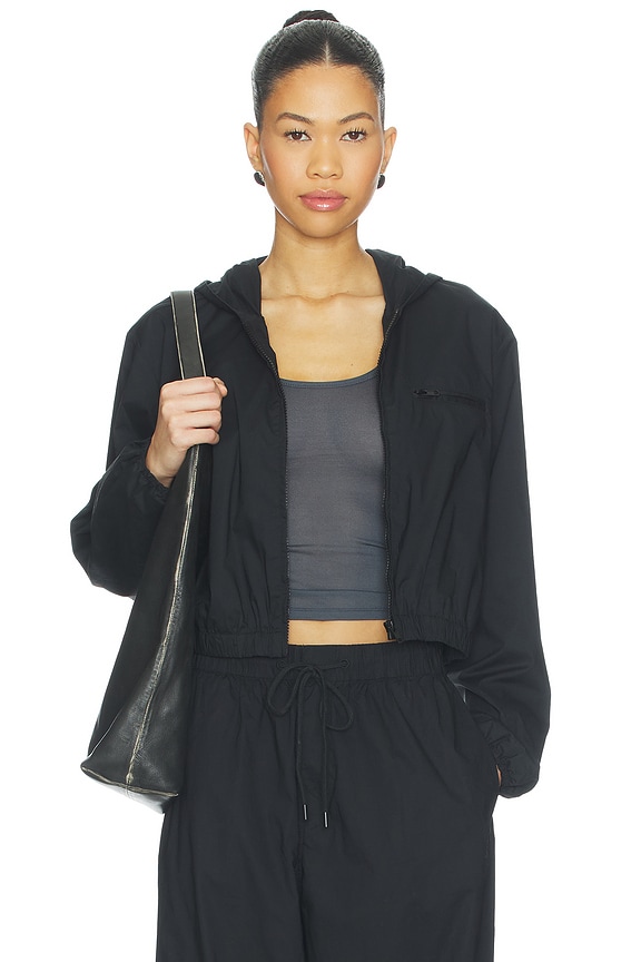 view 1 of 5 Swiss Cotton Sateen Cropped Zip Up Jacket in Onyx