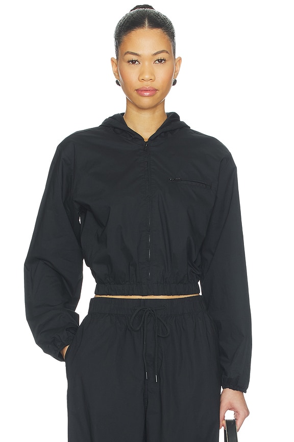 view 2 of 5 Swiss Cotton Sateen Cropped Zip Up Jacket in Onyx