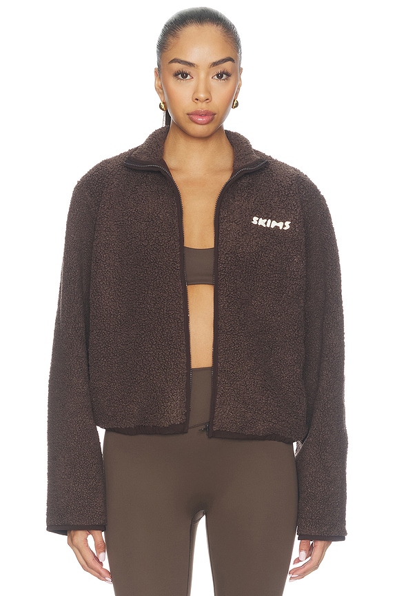 view 2 of 6 Teddy Boxy Zip Up Jacket in Espresso