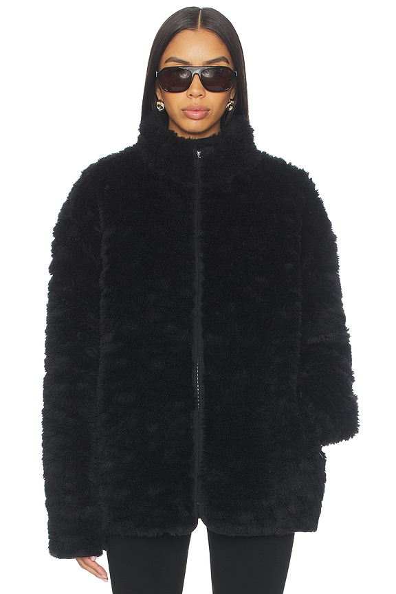 view 2 of 5 Faux Fur Zip Up Mock Neck Jacket in Onyx