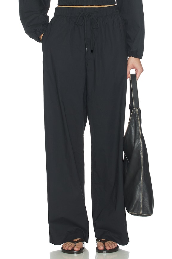 view 1 of 6 Swiss Cotton Sateen Oversized Drawstring Pant in Onyx