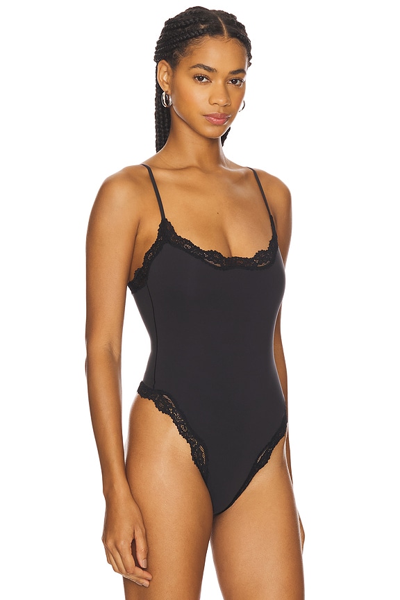SKIMS Fits Everybody Lace Cami Bodysuit in Onyx | REVOLVE