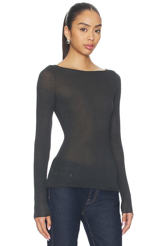 view 2 of 4 Sheer Modal Long Sleeve Boat Neck T-shirt in Onyx