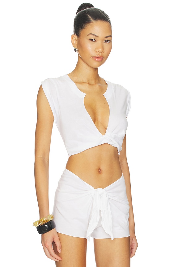 view 2 of 5 Classic Cotton Cover-ups Plunge Twist Top in Snow