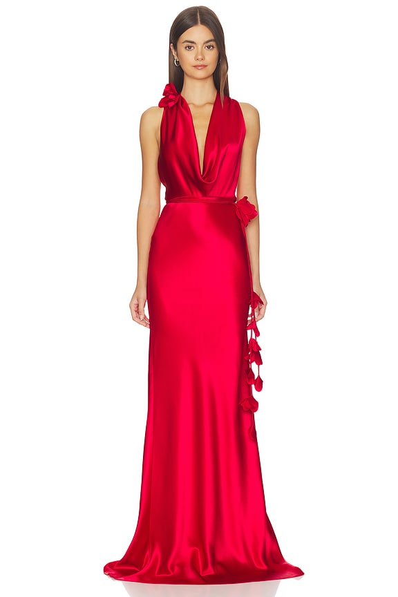 view 1 of 5 Delphine Satin Gown in Red Chili Pepper