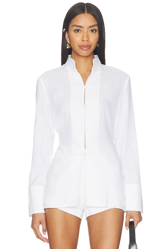 view 1 of 5 Martina Linen Top in White