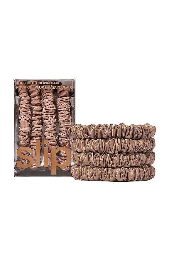 view 2 of 3 Skinny Scrunchies 4 Pack In Light Brown in Light Brown