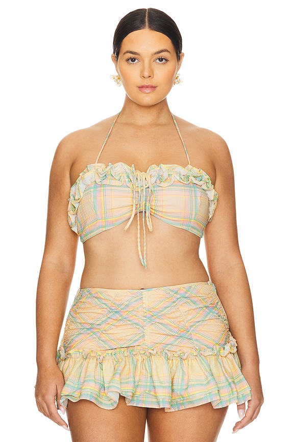 view 2 of 9 The Cherry On Top Bikini Top in Banana Plaid