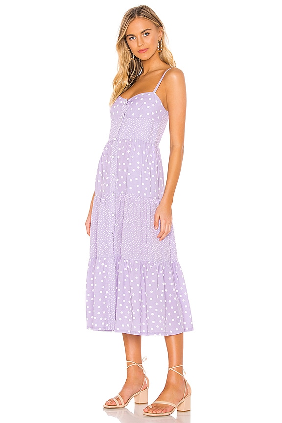 view 2 of 4 Button Up Tiered Dress in Lavender Scattered Polka Dot