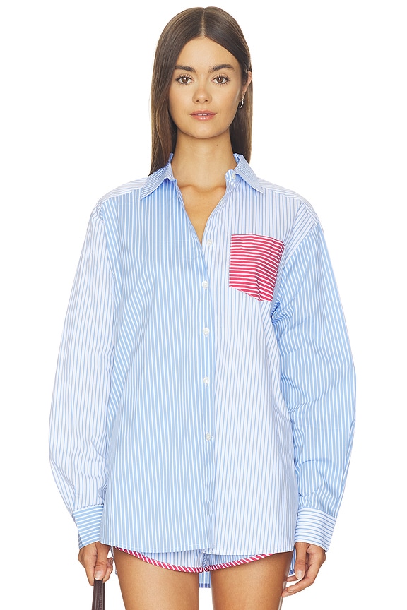 view 2 of 6 The Avril Button Down in Colorblock Marina Blue Stripe