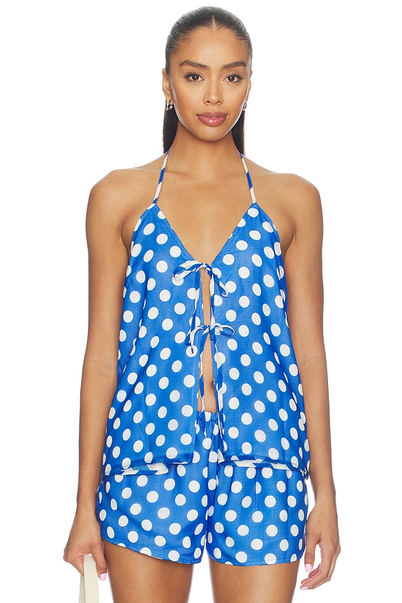 view 1 of 5 THE COLETTE 리버서블 탑 in Blue Stripe & Dot