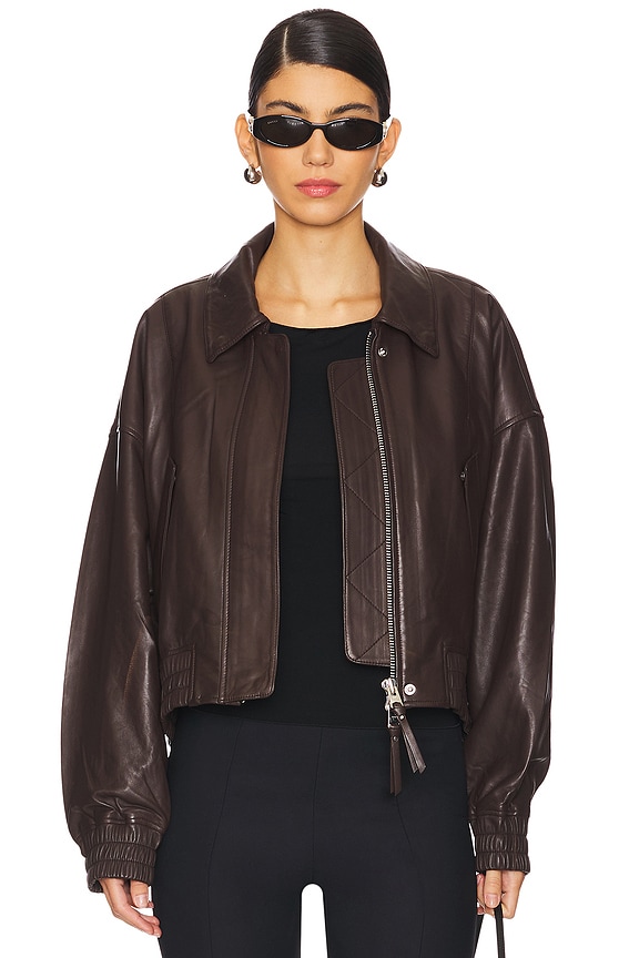 view 2 of 5 Ella Leather Bomber in Butter Brown