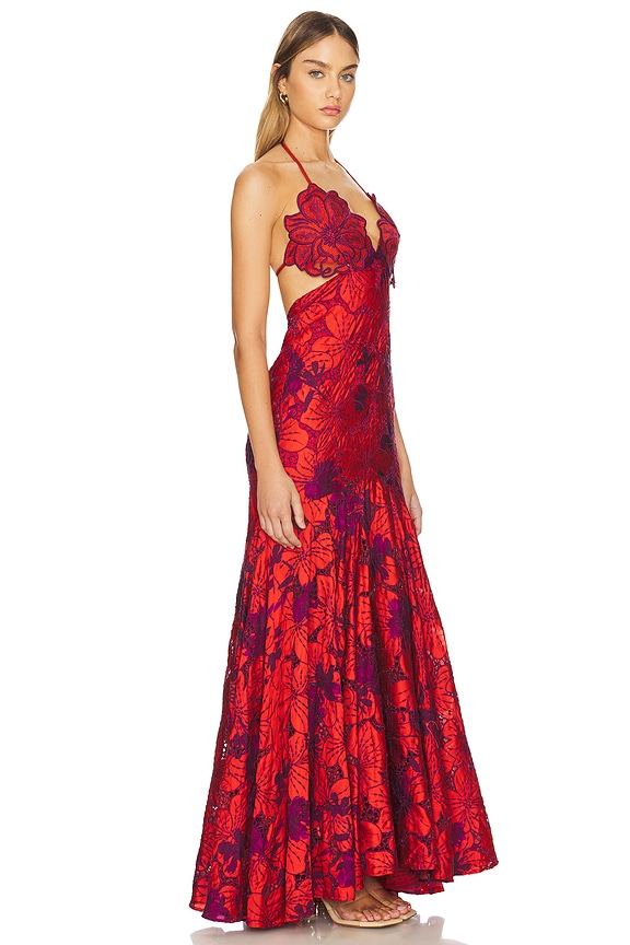 view 2 of 3 Cara Dress in Red Magenta Embroidery