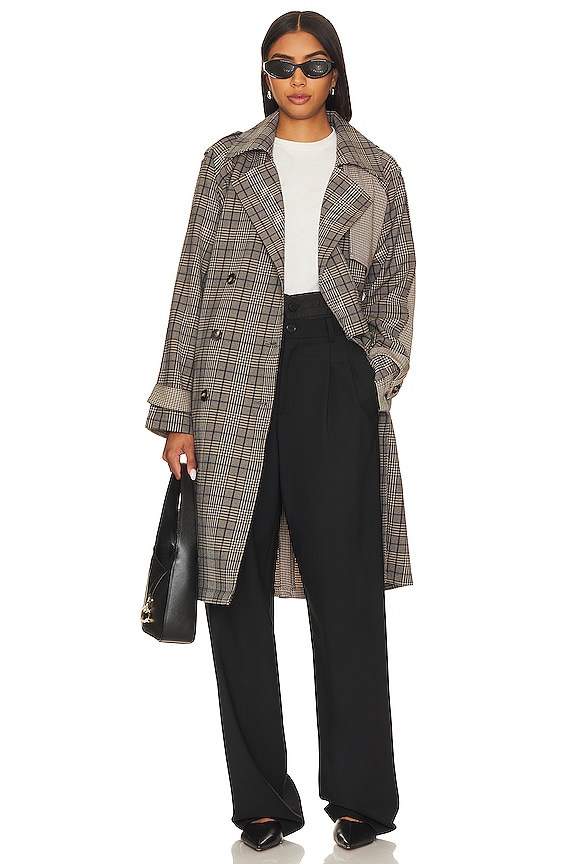 Steve Madden Shinely Trench Coat in Brown Plaid Mix | REVOLVE