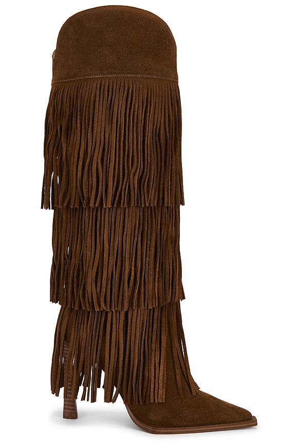 view 1 of 5 Kinzee Fringe Boots in Chestnut Suede