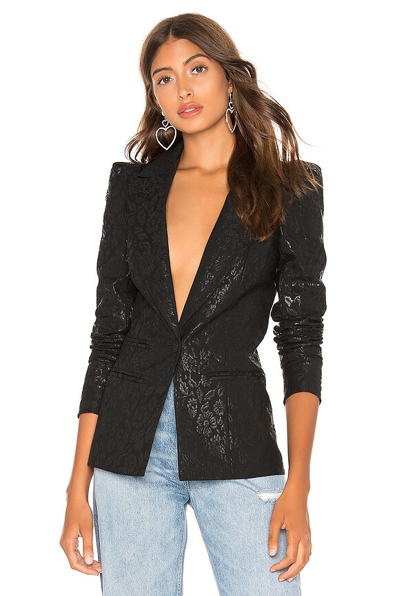 view 1 of 5 Box Pleat Blazer in Black Floral Jacquard