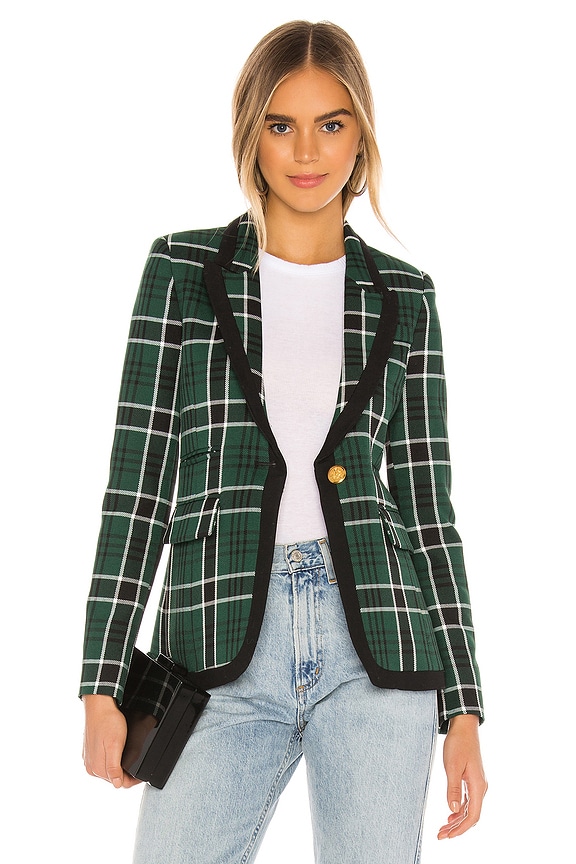 view 1 of 5 Taped Peaked Lapel Blazer in Hunter Green Tartan