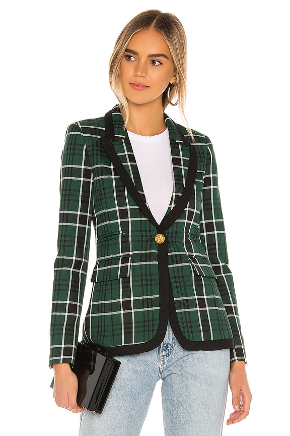 view 2 of 5 Taped Peaked Lapel Blazer in Hunter Green Tartan