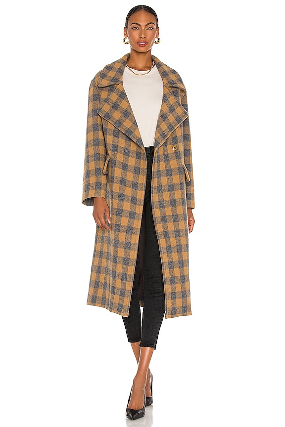 Smythe Blanket Coat in Camel & Grey Check | REVOLVE