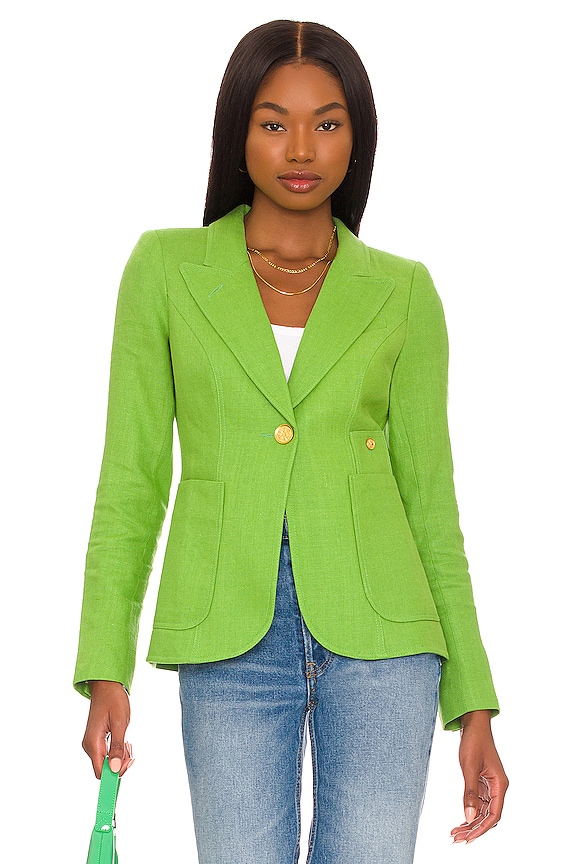 view 2 of 5 Patch Pocket Duchess Blazer with Elbow Patch in Grass with White Leather