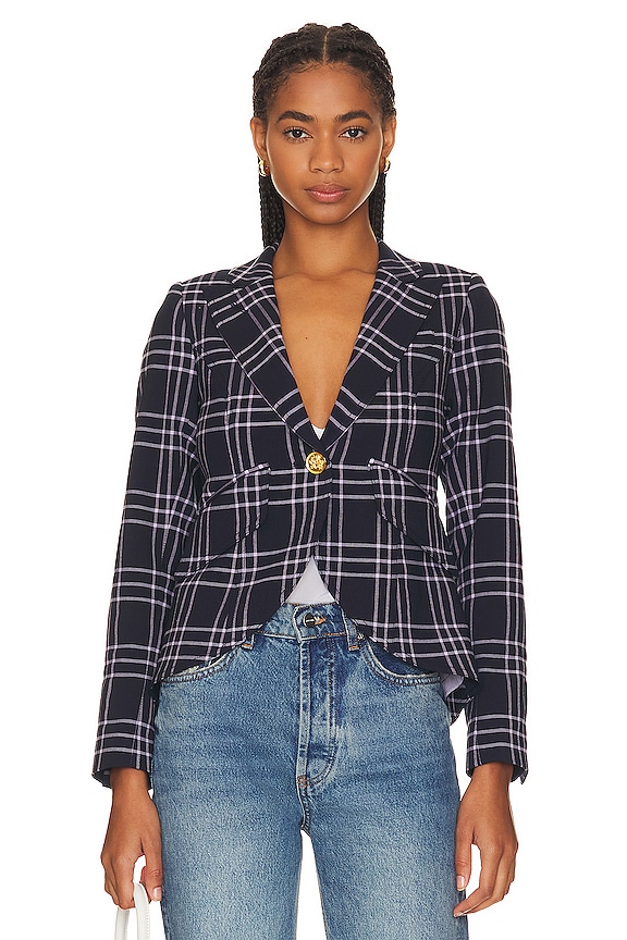 view 2 of 5 ONE BUTTON 블레이저 in Navy Lilac Grid