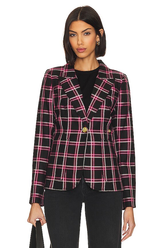 view 2 of 5 Patch Pocket Duchess Blazer in Pink & Black Plaid