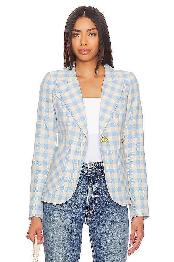 view 2 of 5 VESTE DUCHESS AVEC POCHES PLAQUÉES in Cornflower Check & Whiskey Leather