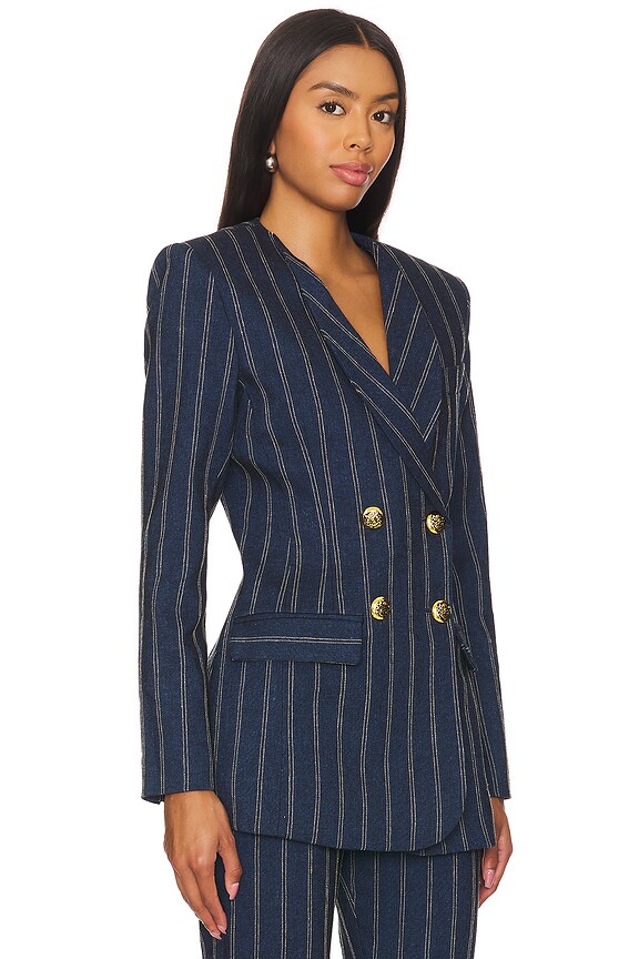 view 2 of 4 Collarless Db Blazer in Indigo Stripe