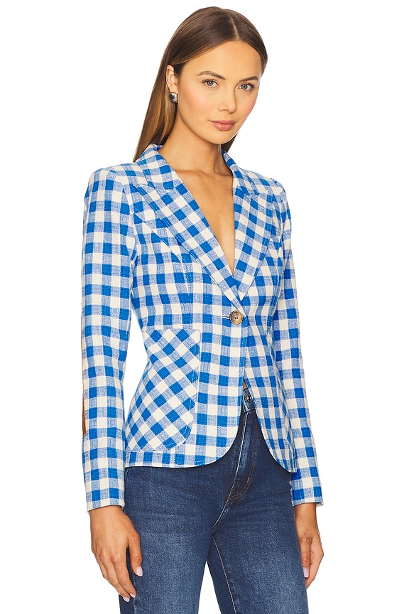 view 2 of 4 Patch Pocket Duchess Blazer in Marine Check W/ Whiskey Leather Patches