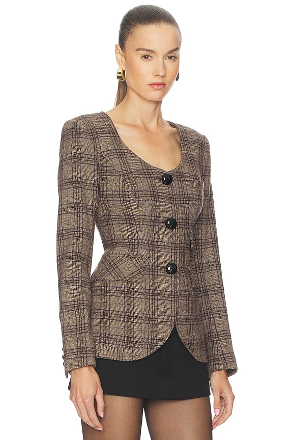 view 2 of 5 Portrait Neck Blazer in Pebble Plaid