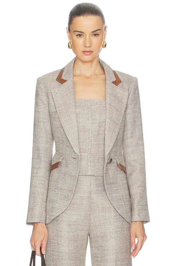 view 1 of 6 Taped Seamed Blazer in Taupe Tweed