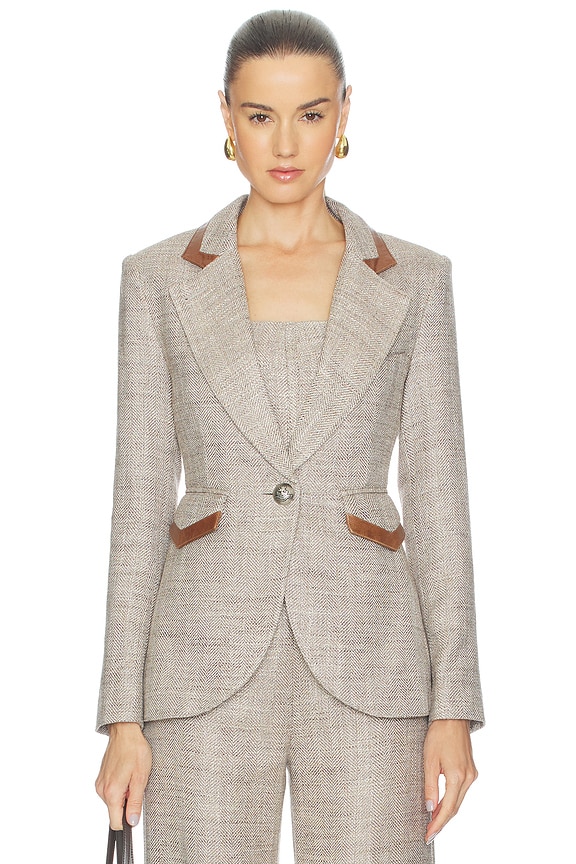 view 2 of 6 Taped Seamed Blazer in Taupe Tweed