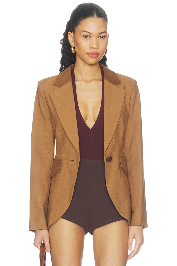 view 2 of 5 Blocked Seamed Blazer in Saddle
