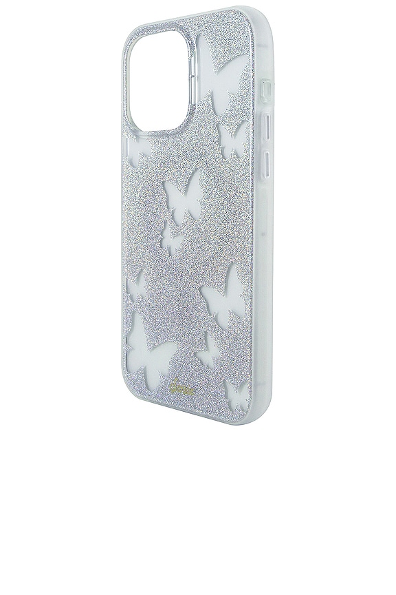 view 2 of 4 Magsafe Compatible Iphone 15 Pro Max Case in Silver Glitter Mariposa