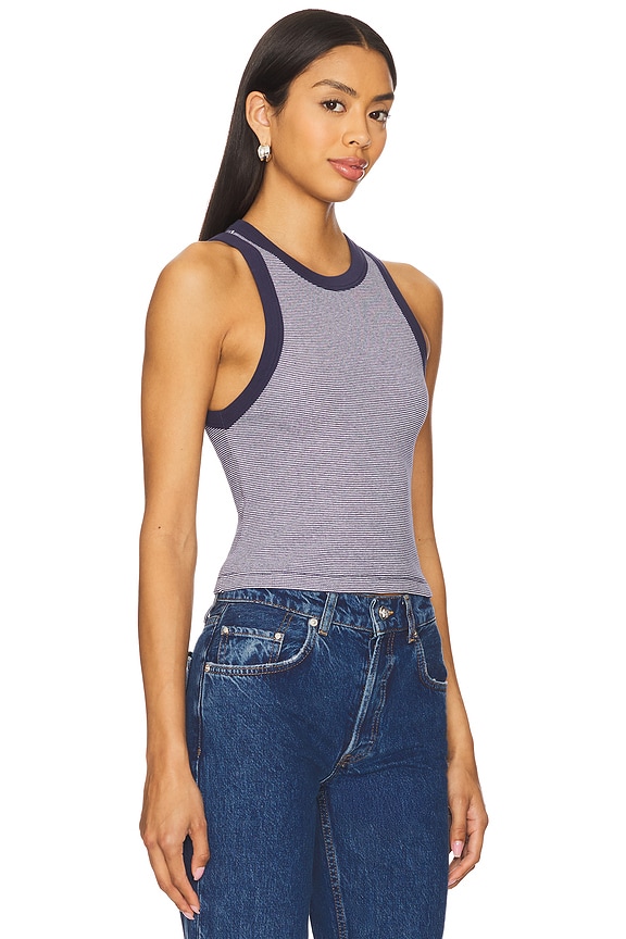 view 2 of 5 Cropped Not So Basic Tank in Navy Micro Stripe