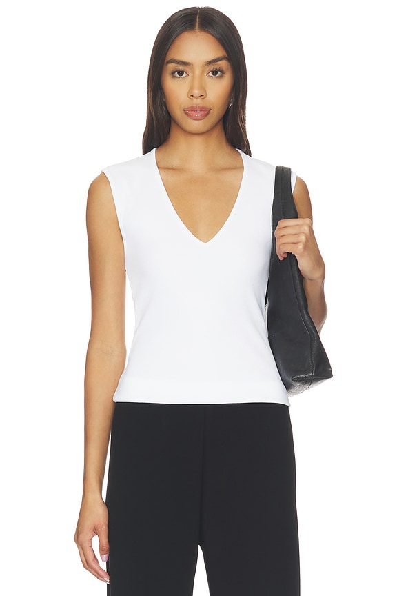 view 1 of 4 The V-neck Tank in White
