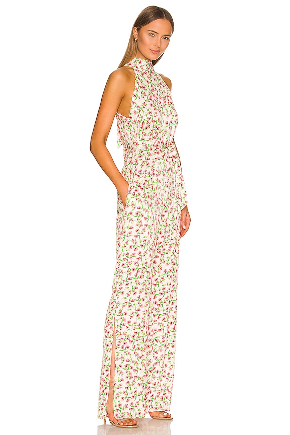 view 2 of 3 Silky Floral Halter Jumpsuit in Cream Multi